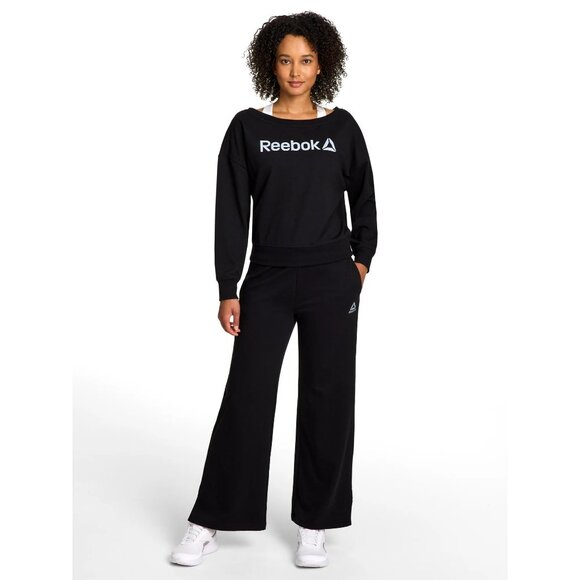 New Women's Black Reebok Studio Wide Leg Sweatpants Size M - Picture 6 of 6